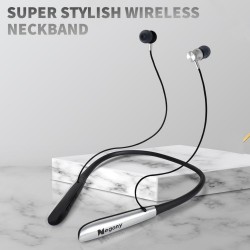 Negony Neckband X30 Pro - Wireless Bluetooth Earphones Silver with 60 Hours Playtime