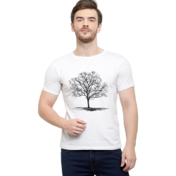 Half Sleeve Men T-Shirt White Tree Print 