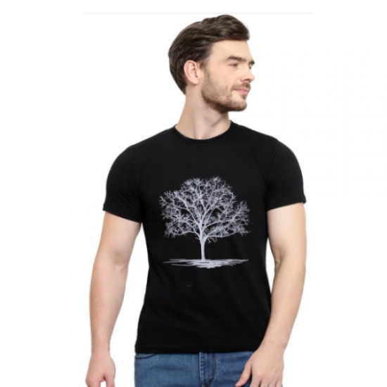 Half Sleeve Men T-Shirt Black Tree Print