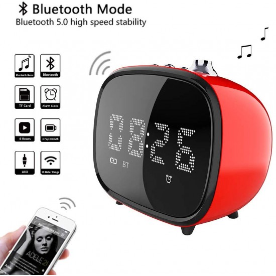 Alarm Clock Wireless Bluetooth Speaker  Retro TV with Candy Color Design  4 Hours Endurance AUX TF Card Play  LED Display for Bedroom  Hotel  Party  Camping Sleep