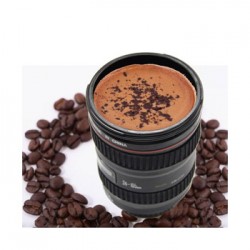 Camera Lens Coffee Mug Flask with Cookie Holder (Medium)