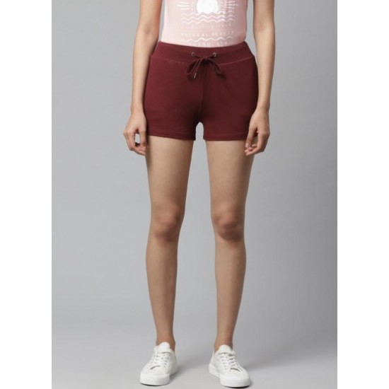 Women Basic Shorts With Drawcord Maroon 