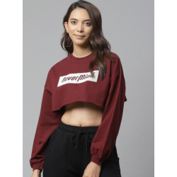 Women Printed Crop Top Sweatshirt (Maroon)