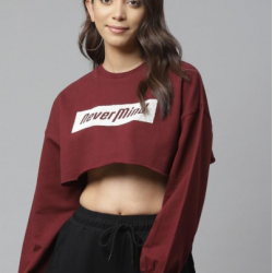 Women Printed Crop Top Sweatshirt (Maroon)