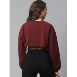 Women Printed Crop Top Sweatshirt (Maroon)