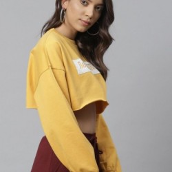 Women Printed Crop Top Sweatshirt (yellow)