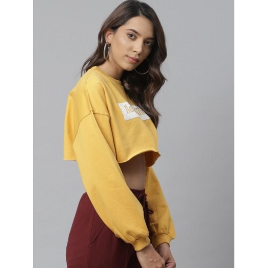 Women Printed Crop Top Sweatshirt (yellow)