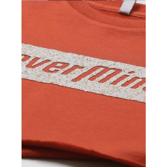 Women Printed Crop Top Sweatshirt (Rust)