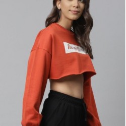 Women Printed Crop Top Sweatshirt (Rust)