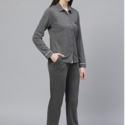 Women Solid Night Suit (Gray)