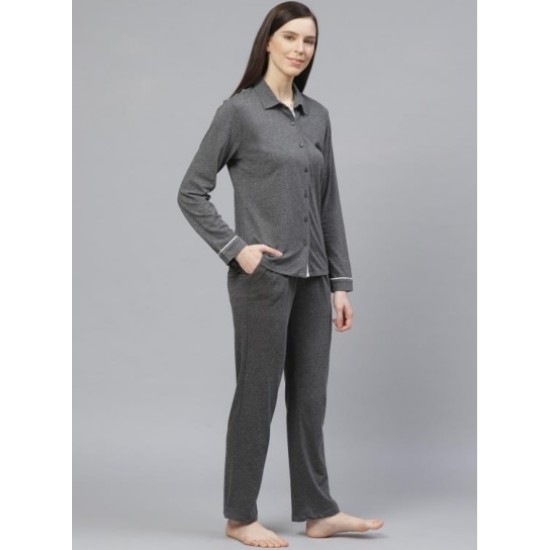 Women Solid Night Suit (Gray)