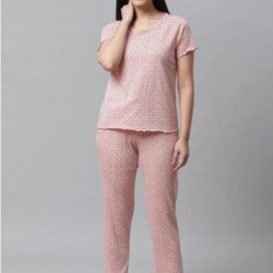 Women Printed Night Suit (Pink)