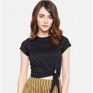 Women Side Knot Fitted Crop Top (Black)
