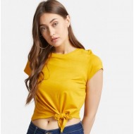 Women Side Knot Fitted Crop Top (yellow)