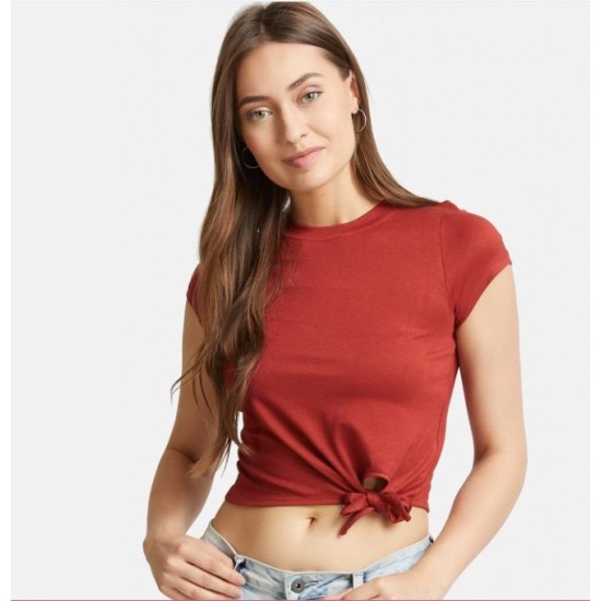 Women Side Knot Fitted Crop Top(Maroon)