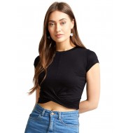 Women Twisted Solid Crop Top (black)