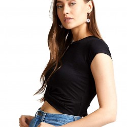 Women Twisted Solid Crop Top (black)