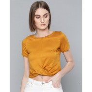 Women Twisted Solid Crop Top (Yellow)