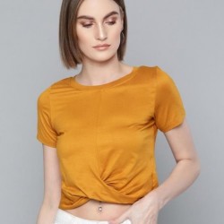 Women Twisted Solid Crop Top (Yellow)