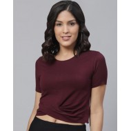Women Twisted Solid Crop Top (Wine)