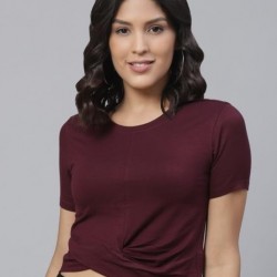 Women Twisted Solid Crop Top (Wine)