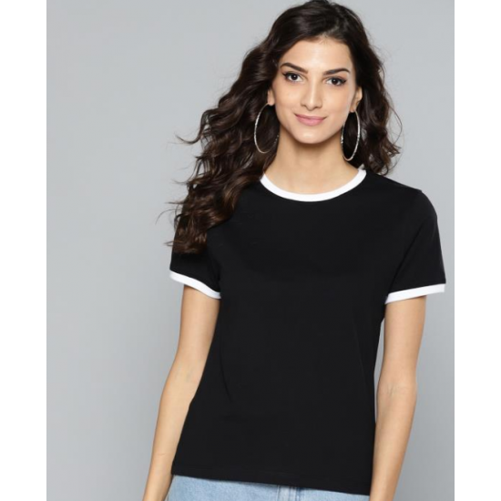 Women Solid Ringer T-shirt Black