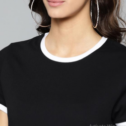 Women Solid Ringer T-shirt Black