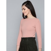Women Boat Neck Fitted Top Stretchable Fabric