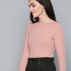 Women Boat Neck Fitted Top Stretchable Fabric