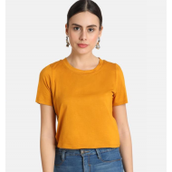 Women Solid Fitted Crop Top (Yellow)