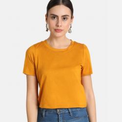 Women Solid Fitted Crop Top (Yellow)