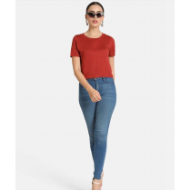 Women Solid Fitted Crop Top (Rust)