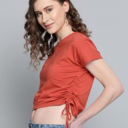 Women  Solid Crop Top Rust Orange