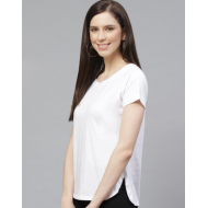 Women High-Low Solid Long Tshirt (White)