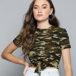 Women Printed Front Knot Top  