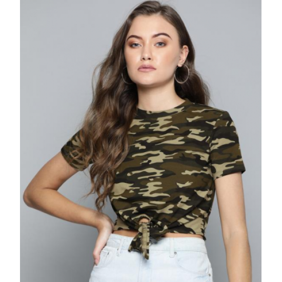Women Printed Front Knot Top  