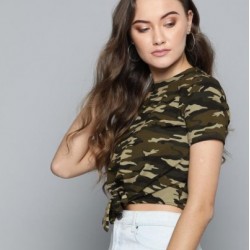 Women Printed Front Knot Top  