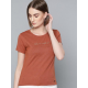 Women Foil Printed Round Neck T-Shirt Rust