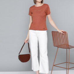 Women Foil Printed Round Neck T-Shirt Rust