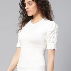 Women White Sleeves Rushing Top