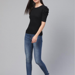 Women Puff Sleeve Top Black