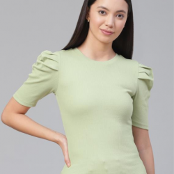 Women Puff Sleeve Top Green