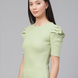 Women Puff Sleeve Top Green