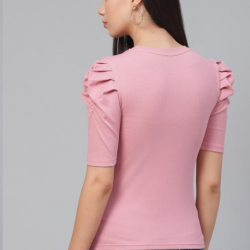 Women Puff Sleeve Top Pink
