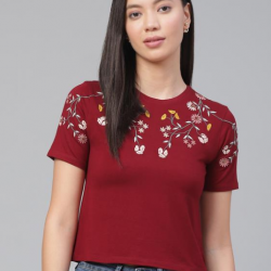 Women Embroided Crop Top Maroon
