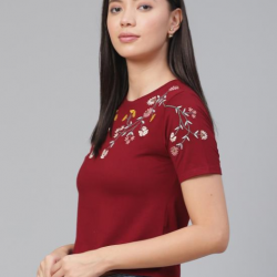Women Embroided Crop Top Maroon