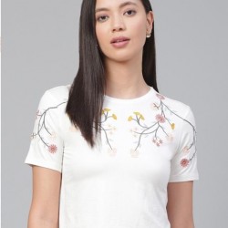 Women Embroided Crop Top (White)