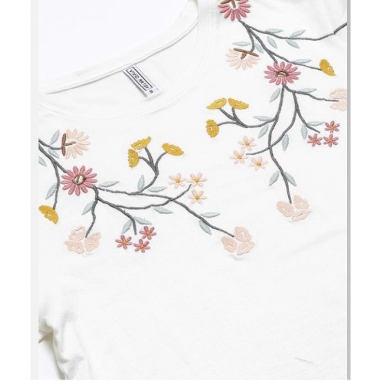 Women Embroided Crop Top (White)
