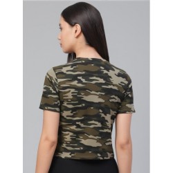 Women Printed Crop Top Round Neck
