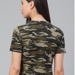 Women Printed Crop Top Round Neck